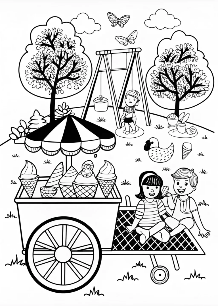 Sunny Day Ice Cream Delight Coloring Page coloring pages