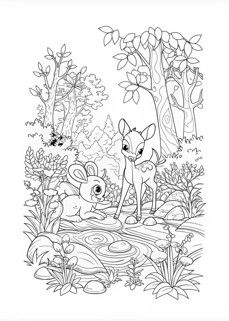 Sunny Day with Bambi and Friends coloring pages