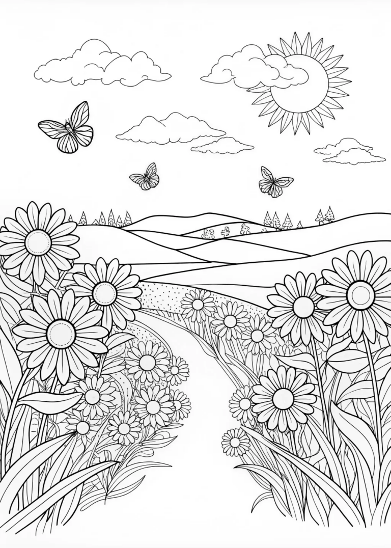 Sunrise Over a Field of Sunflowers coloring pages