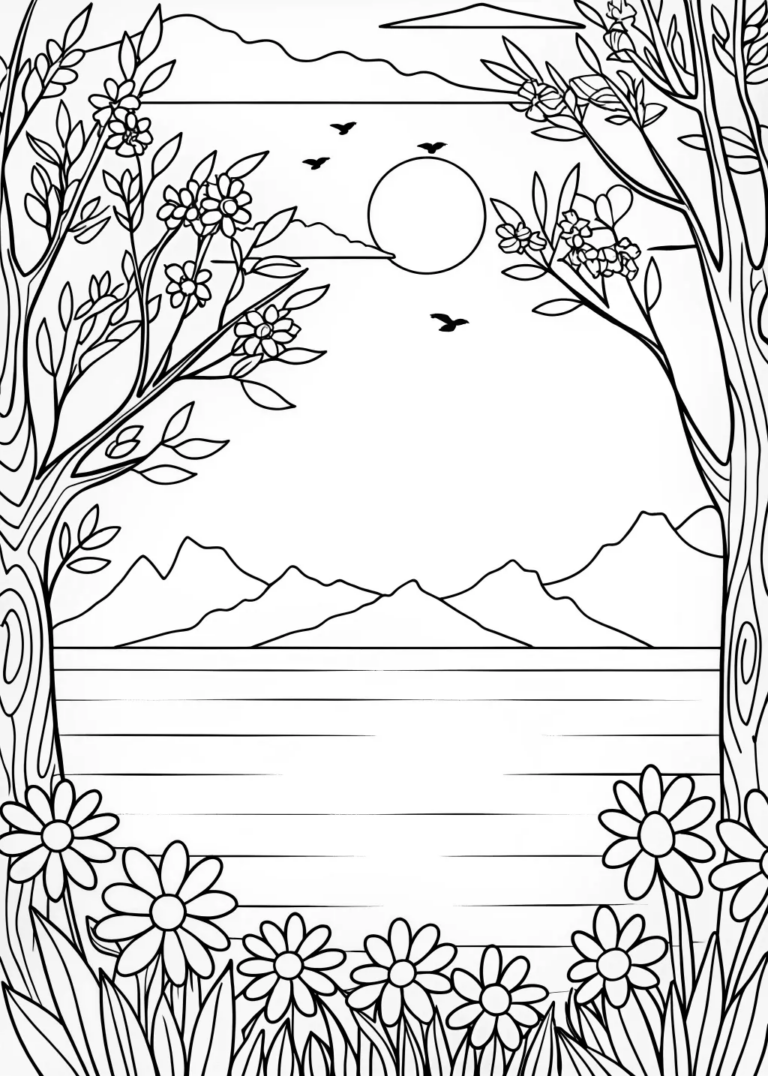 Sunset Serenity by the Lake coloring pages