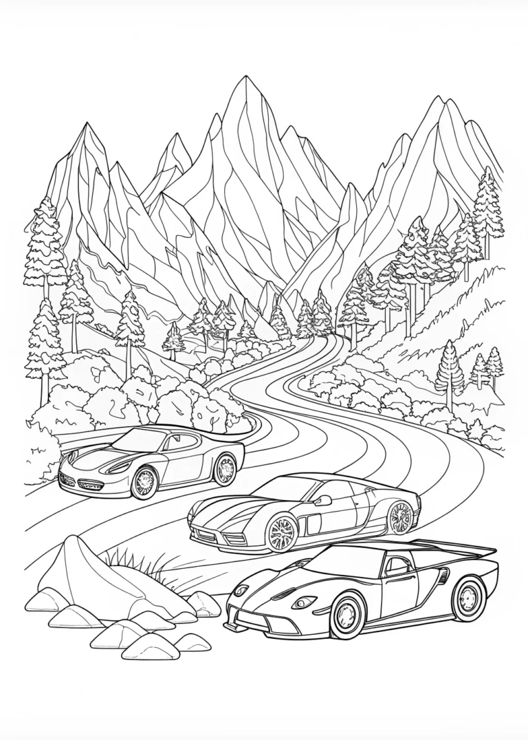 Supercars in the Mountain Valley coloring pages