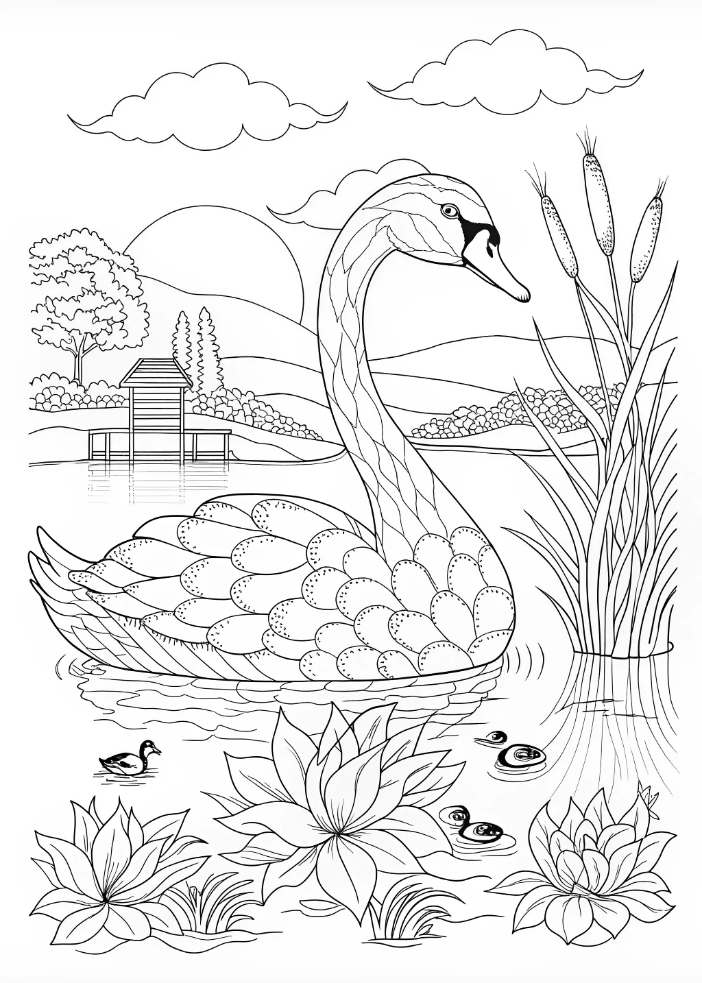 Elegant Swan Coloring Page