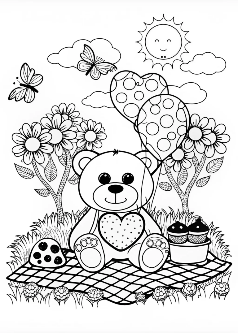 A coloring page of Teddy Bear Love Coloring Page