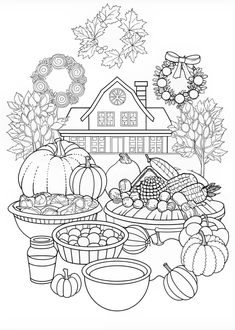 A coloring page of Thanksgiving Feast Coloring Page