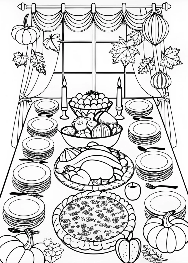 A coloring page of Thanksgiving Feast Coloring Page