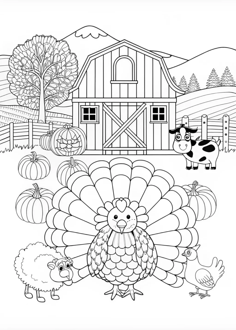 Thanksgiving Turkey at the Farm Coloring Page coloring pages