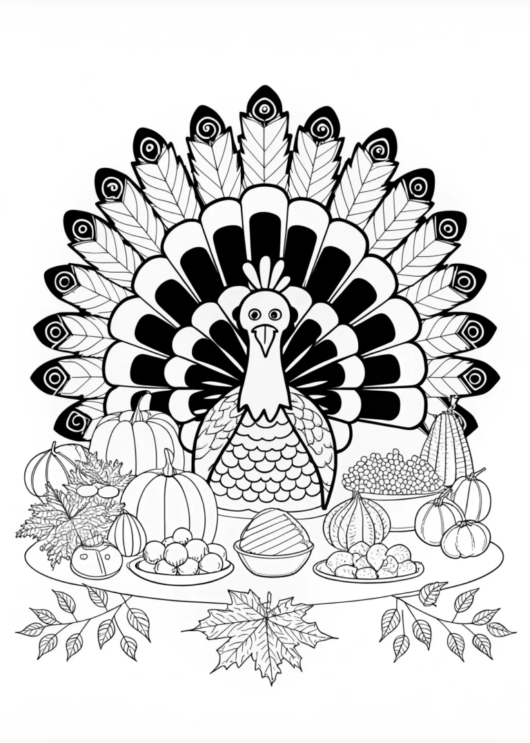 A coloring page of Thanksgiving Turkey Coloring Fun