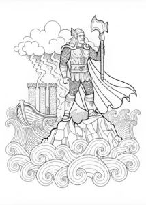 A coloring page of Odin the Allfather: God of Asgard Coloring Page