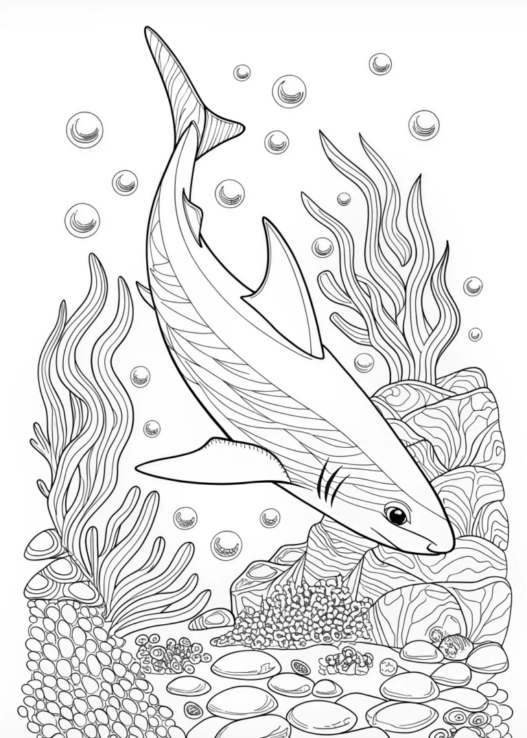 Great White Shark’s Ocean Adventure Coloring Page coloring pages