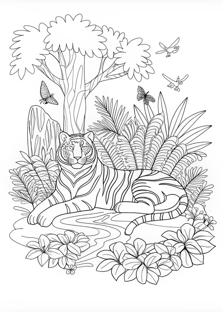 A coloring page of Tiger’s Majestic Gaze Coloring Page