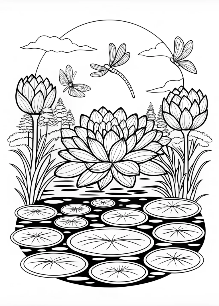 Tranquil Lotus Pond Coloring Page coloring pages