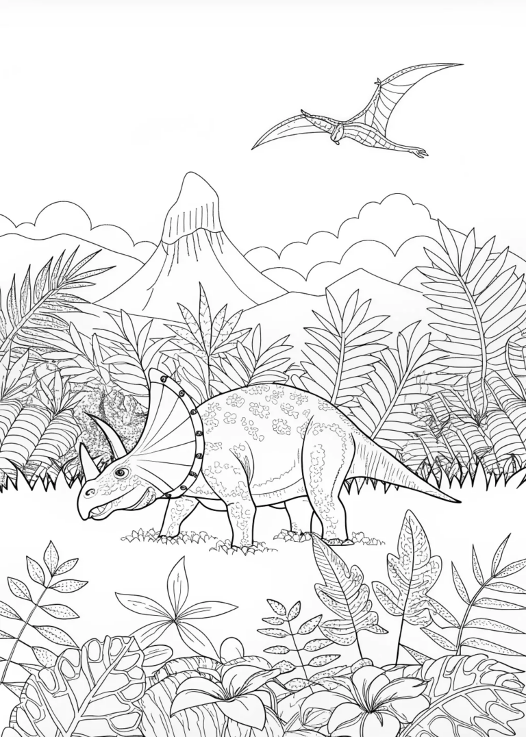 Triceratops Grazing in a Prehistoric Field coloring pages