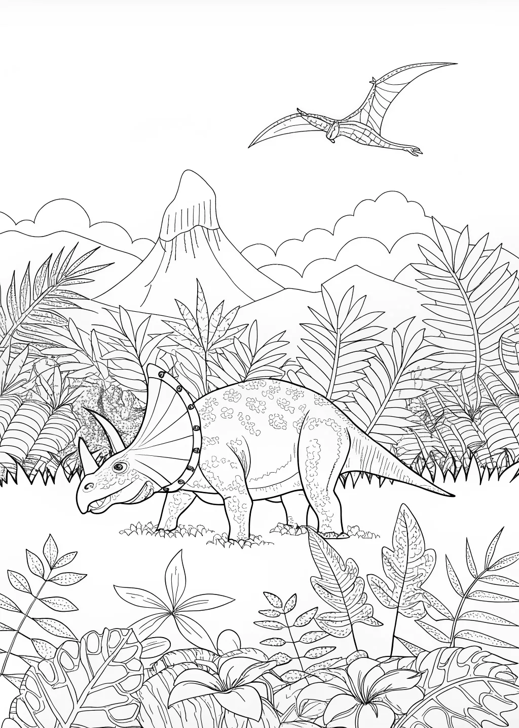 Triceratops Grazing in a Prehistoric Field