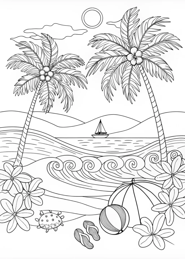 Tropical Beach Paradise Coloring Page coloring pages