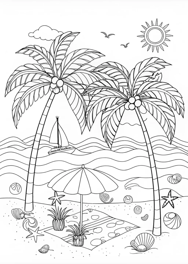 Tropical Beach Paradise Coloring Page coloring pages