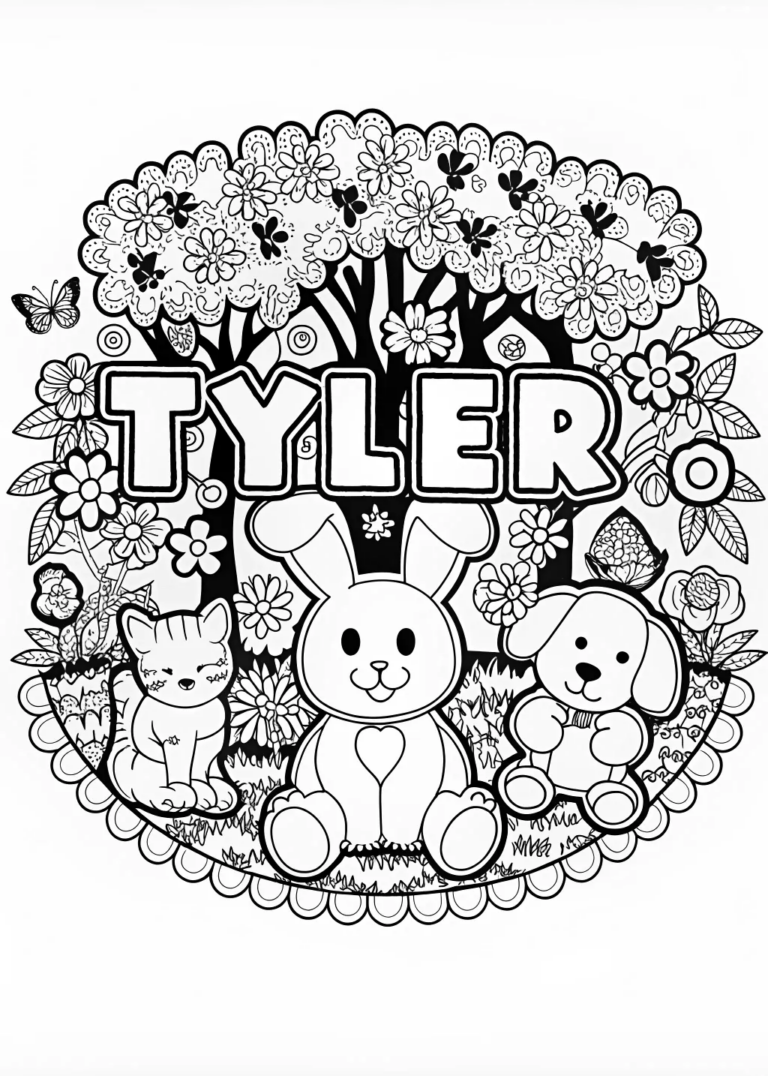 A coloring page of Tyler’s Cute Animal Coloring Page