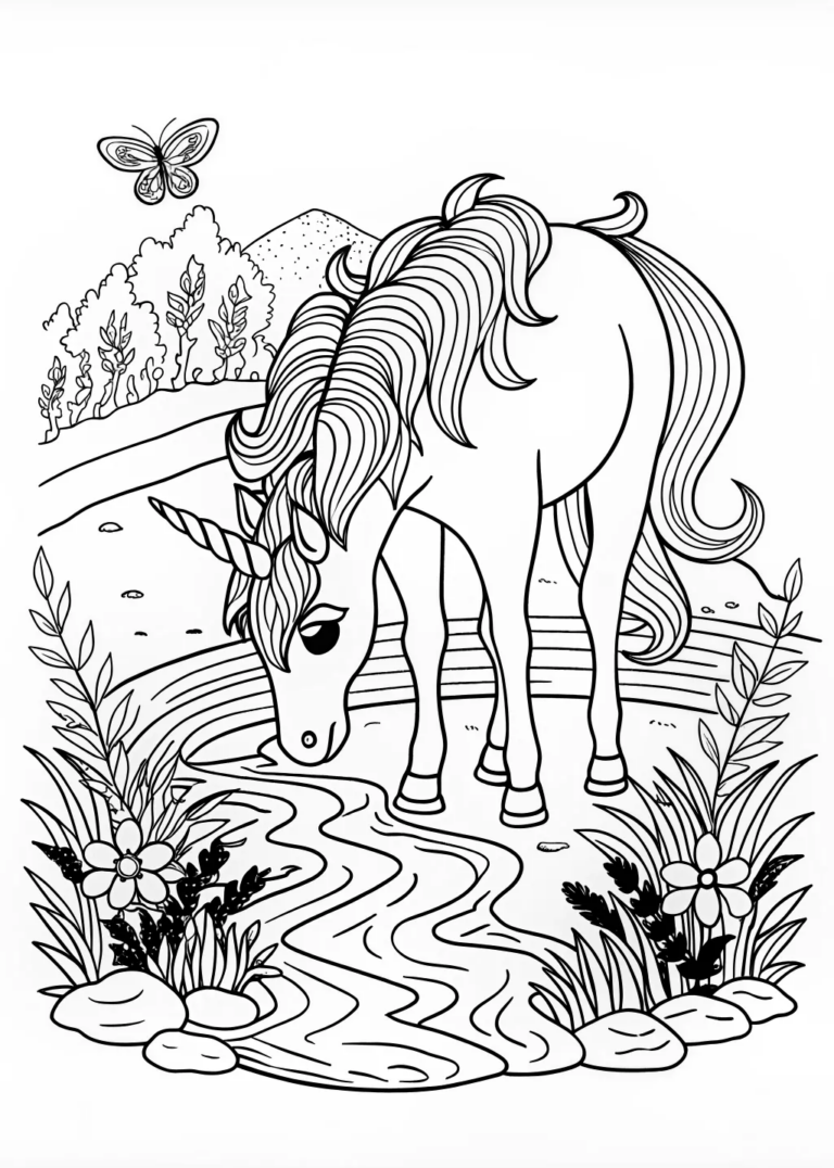 Unicorn by the Tranquil River coloring pages