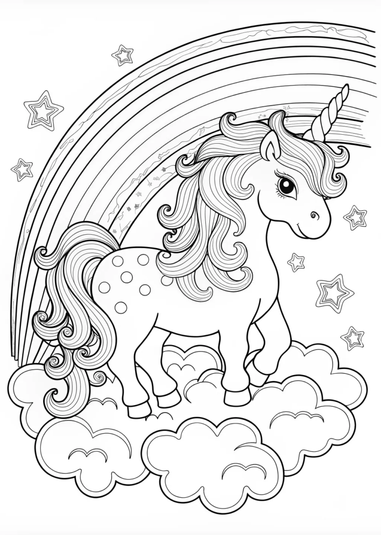 Unicorn on a Cloud with a Rainbow coloring pages