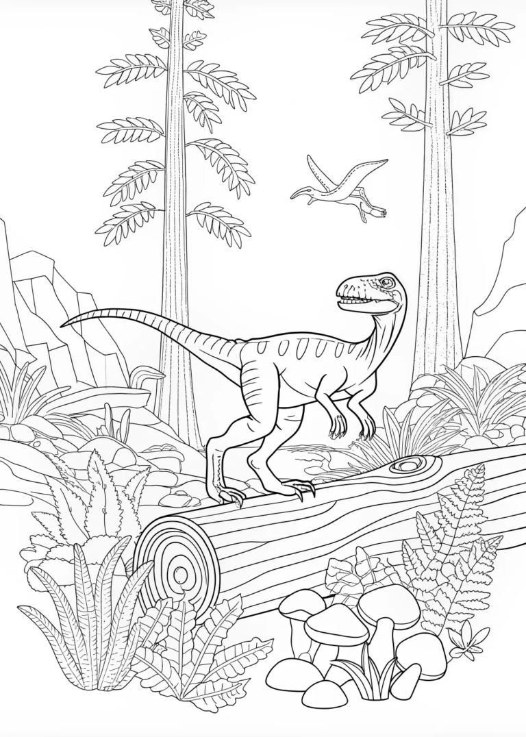 Velociraptor Adventure in the Prehistoric Forest coloring pages