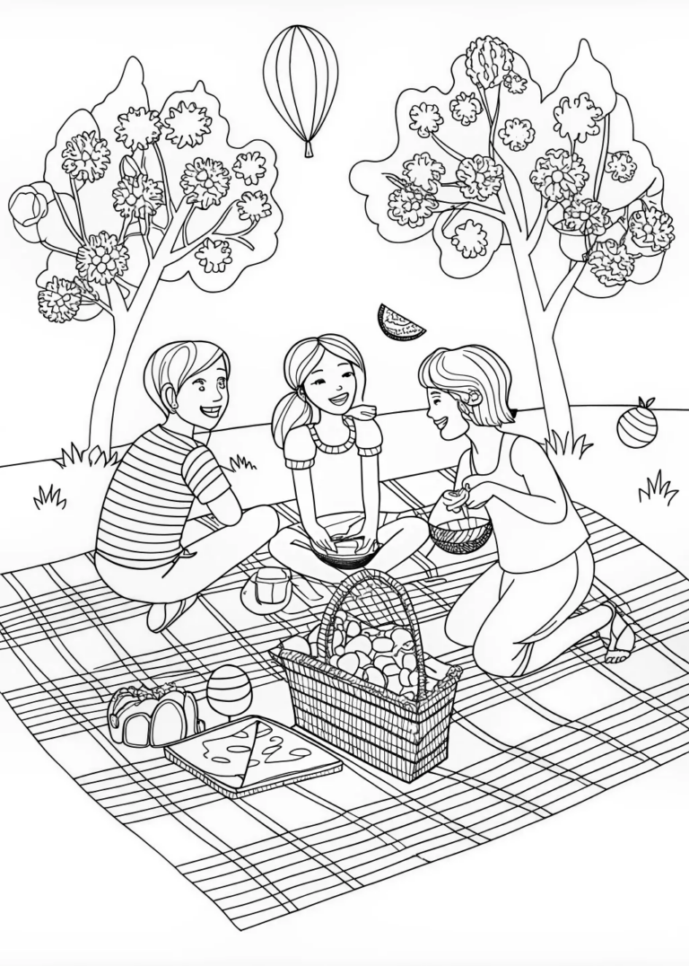 Watermelon Picnic with Friends coloring pages