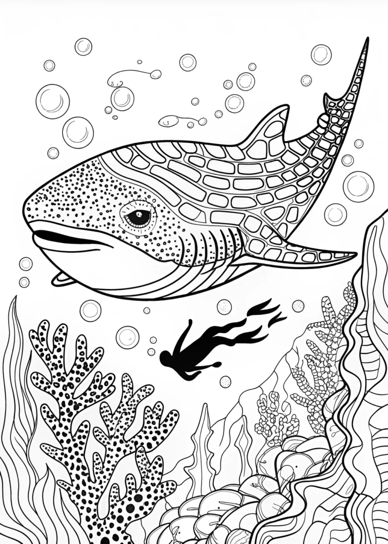 Whale Shark’s Underwater Adventure Coloring Page coloring pages