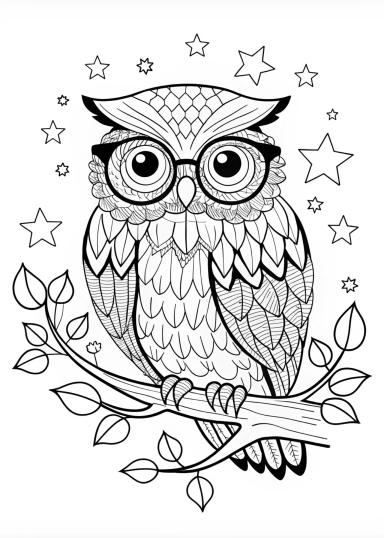 Wise Owl with Glasses Coloring Page coloring pages