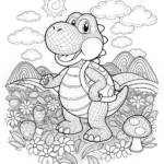 Happy Yoshi Coloring Page