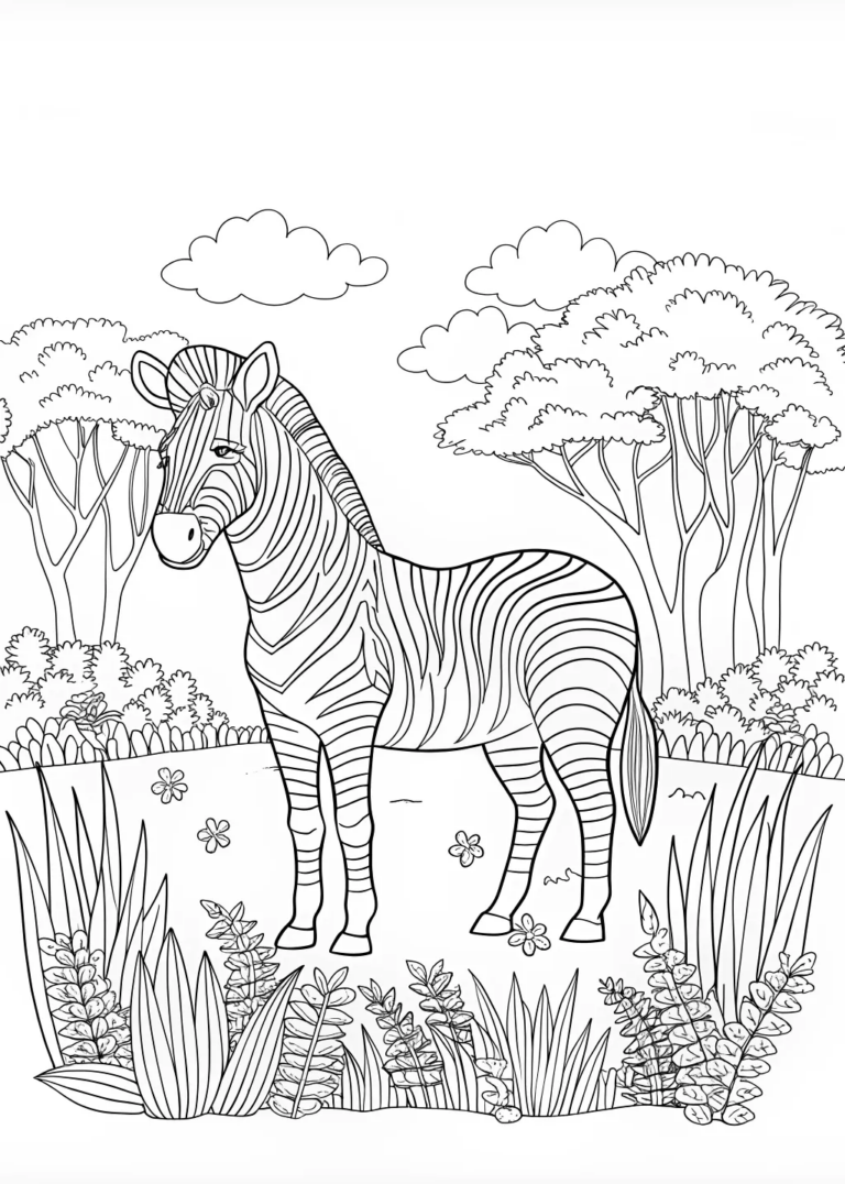 A coloring page of Zany Zebra Coloring Adventure