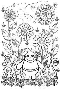 A coloring page of Banban’s Colorful Garden Adventure