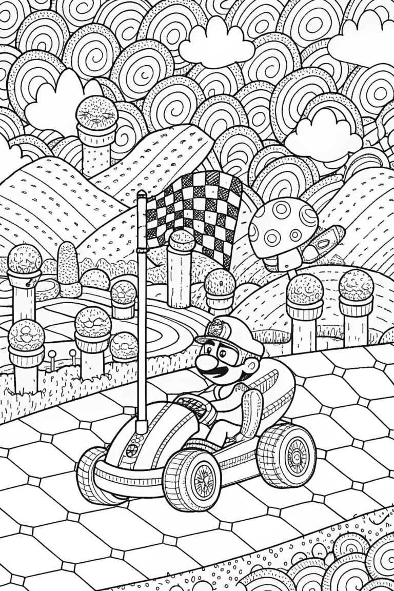 Mushroom Kingdom Race Day with Mario! Coloring Page - Free & Printable