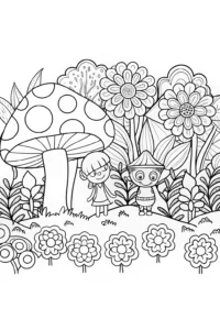 A coloring page of Champion’s Garden of Spells with Magical Friends
