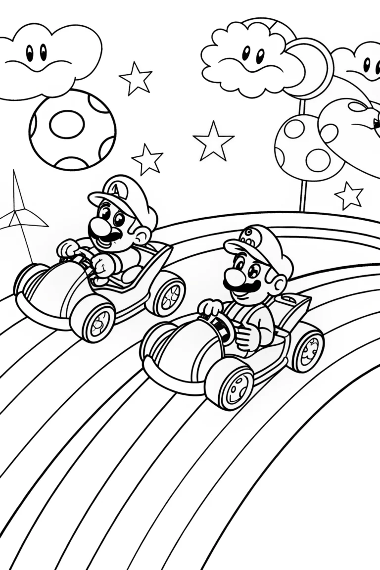 Rainbow Road Adventure with Mario and Luigi Coloring Page - Free ...