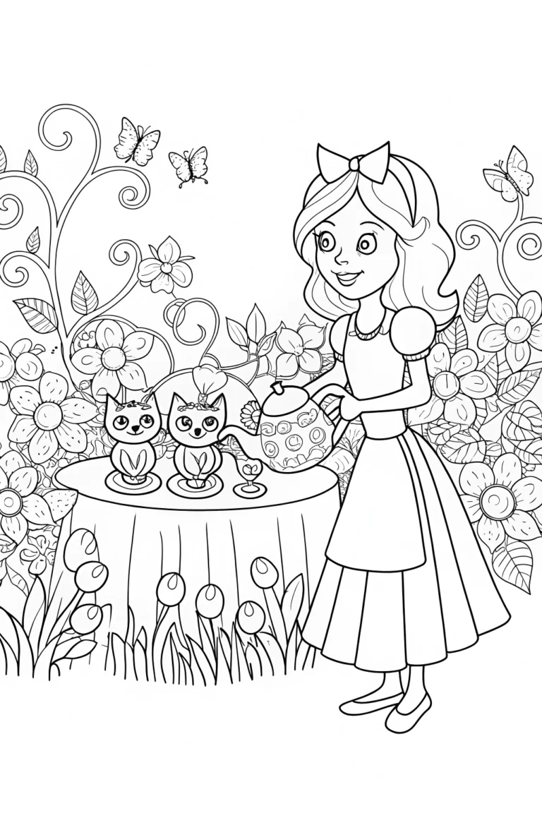 Gabby's Cat-tastic Tea Party Adventure Coloring Page | ColorBliss