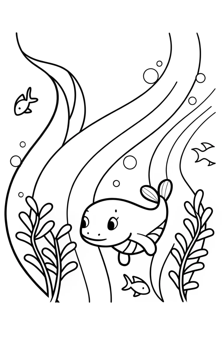 Axolotl's Underwater Garden Adventure Coloring Page - Free & Printable
