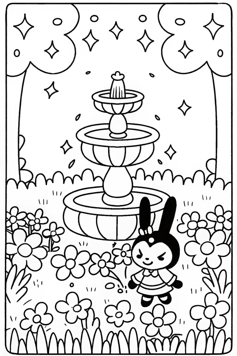 Kuromi's Magical Adventure in the Flower Garden Coloring Page - Free ...