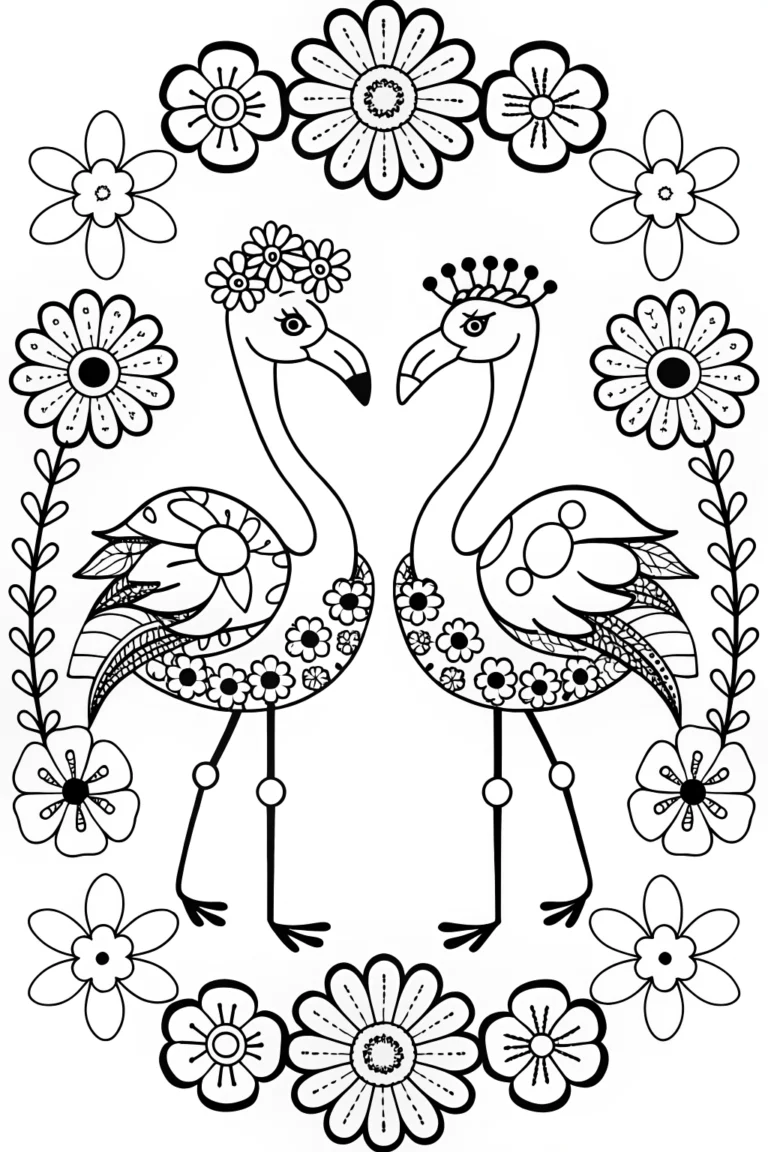 Flamingo Fashionistas in a Floral Wonderland coloring pages