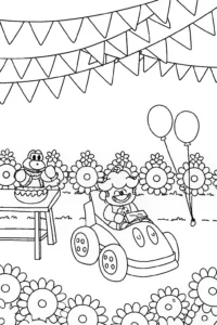 A coloring page of Princess Peach’s Karting Garden Party Coloring Page