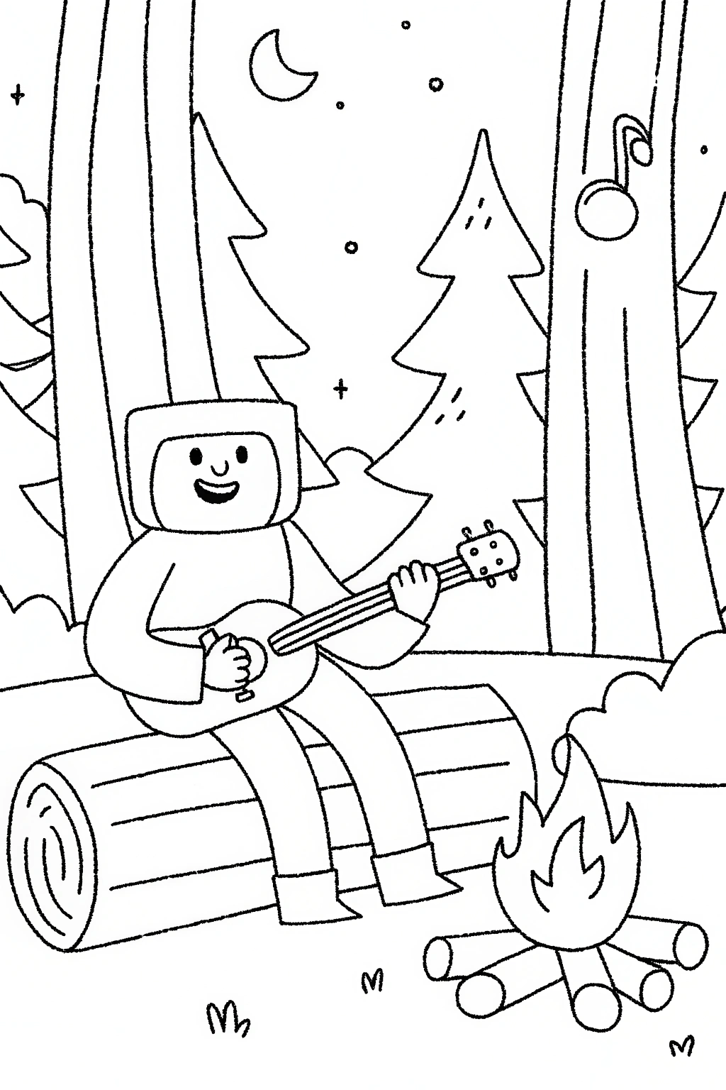 JJ’s Cozy Campfire Night Coloring Page