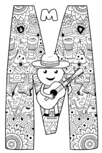 A coloring page of Magical Musician ‘M’ Coloring Page