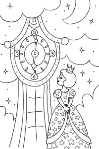 A coloring page of Princess and the Enchanted Clock Coloring Page
