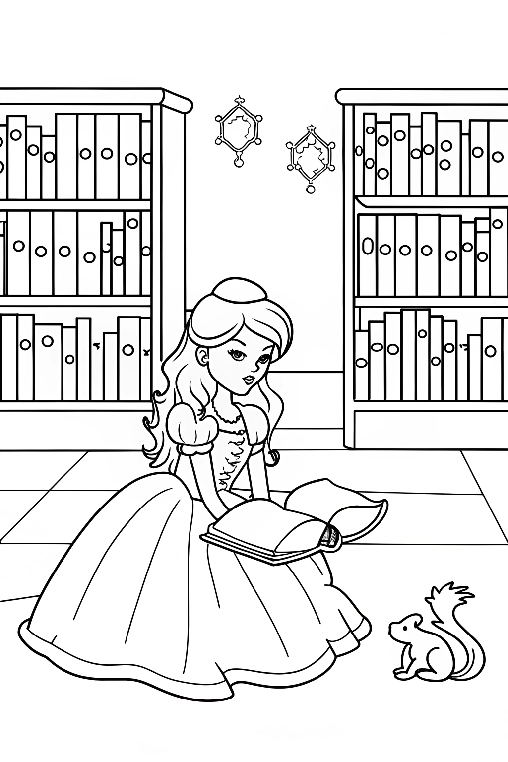 Princess of the Enchanted Library Coloring Page