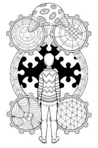A coloring page of Miles Morales in the Puzzle Dimension Coloring Page
