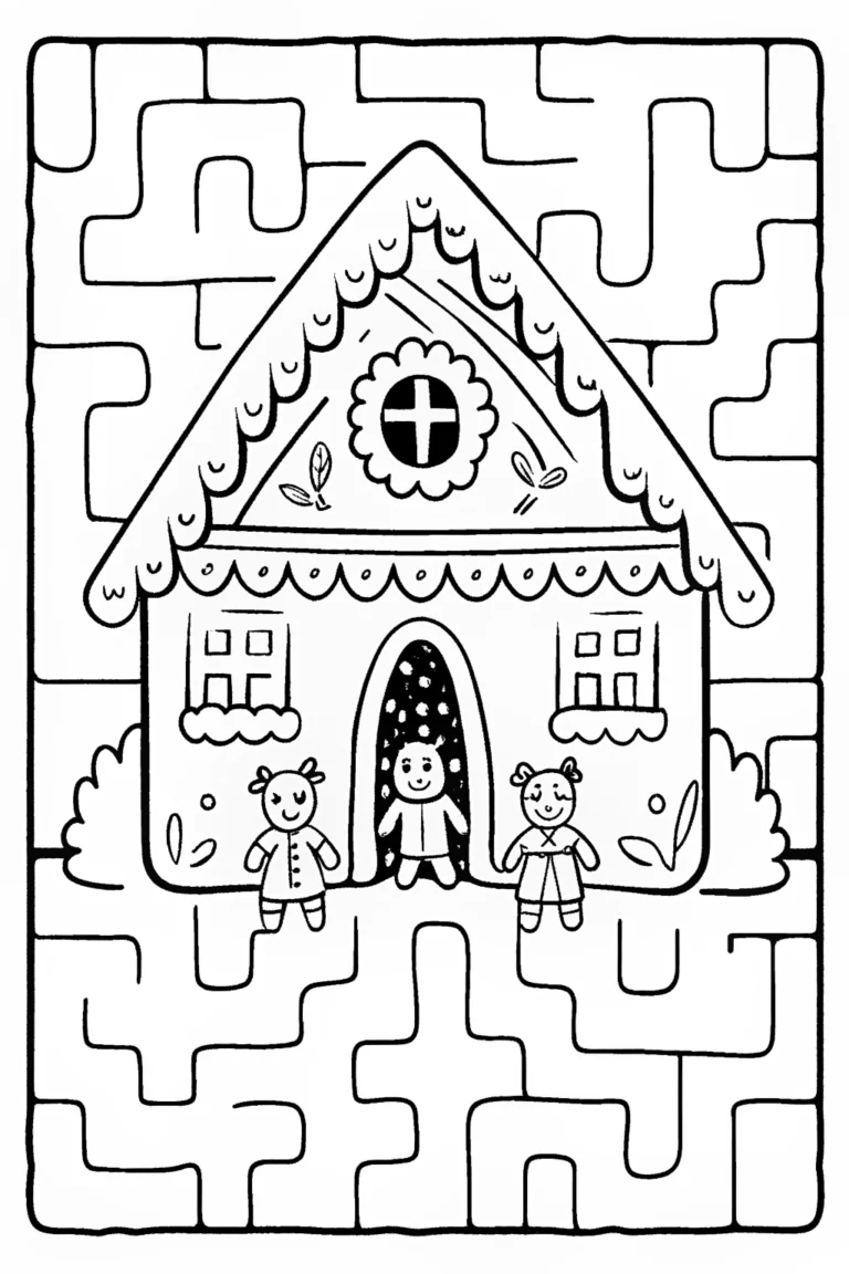 Gingerbread House in the Candy Corn Maze Coloring Page coloring pages