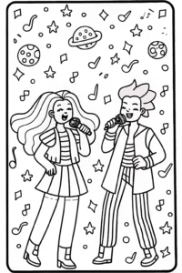 A coloring page of Cosmic Karaoke Party Coloring Page