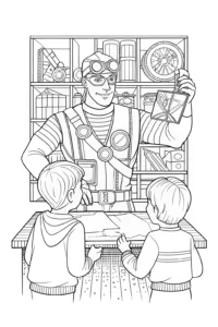 A coloring page of Captain America’s Superhero Workshop Coloring Page