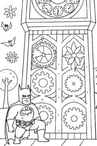 A coloring page of Batman and the Enchanted Clock Tower Coloring Page