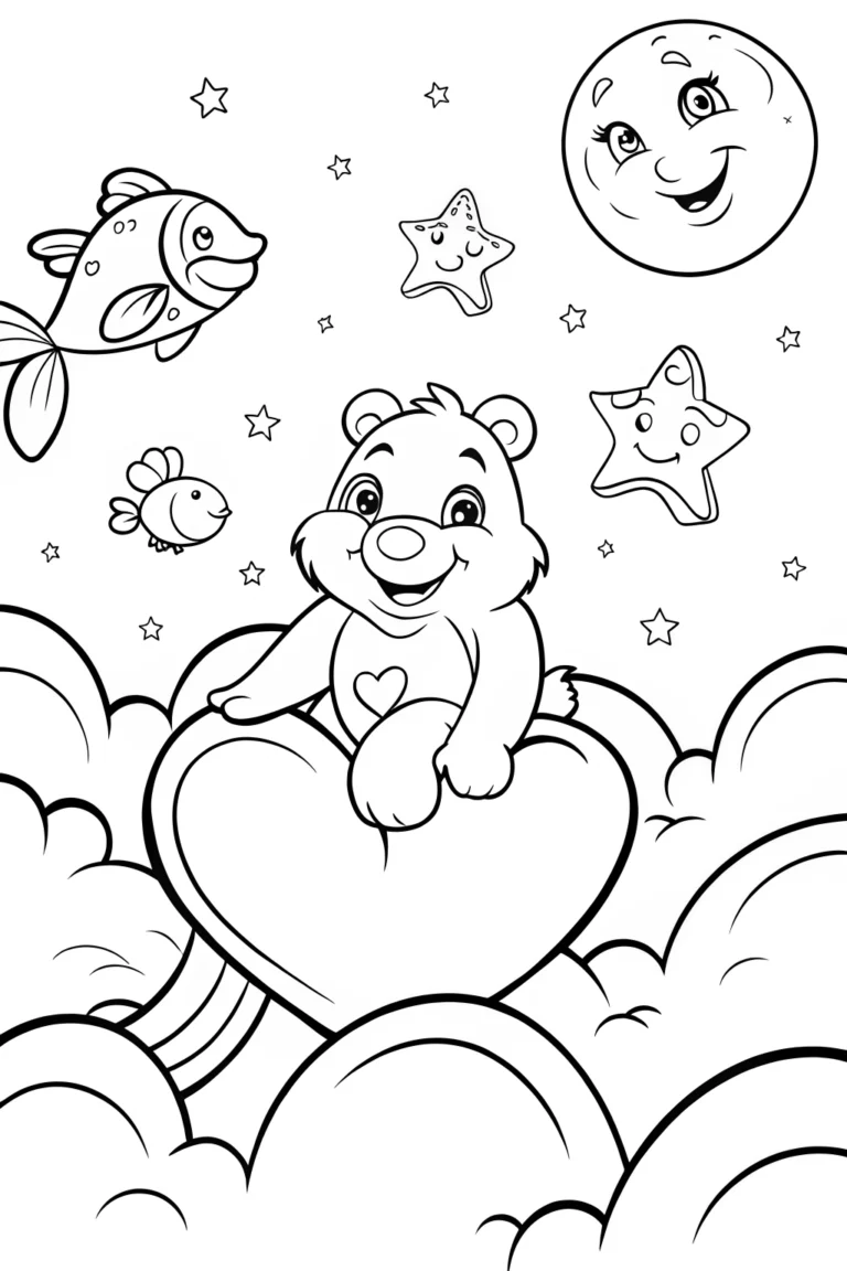 Cuddle Bear’s Dreamy Cloud Adventure Coloring Page coloring pages