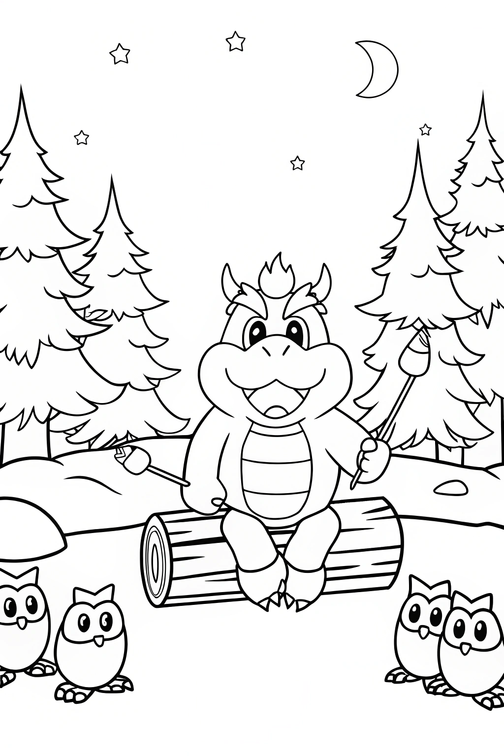 Bowser’s Cozy Campfire Night Coloring Page