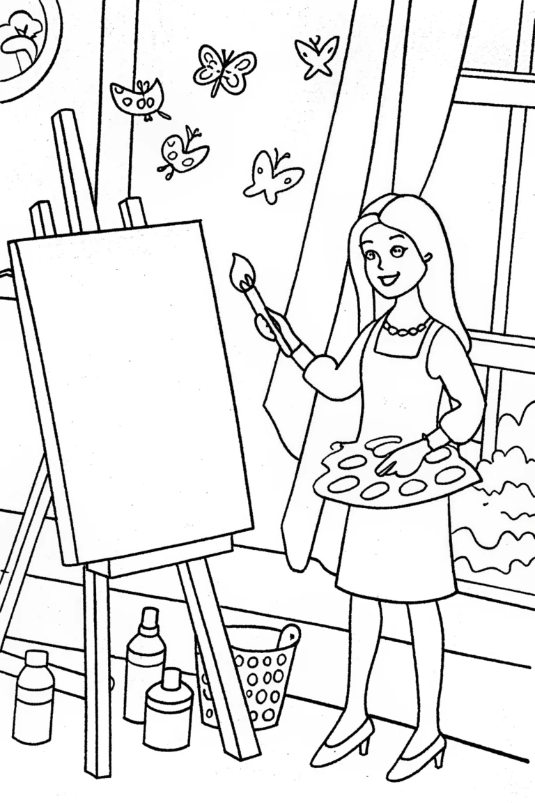 Barbie’s Whimsical Art Studio Coloring Page coloring pages