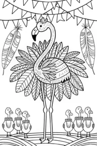 A coloring page of Flamingo Fashion Parade Coloring Page